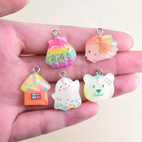 Cartoon Bear Ghost House Shell Hedgehog Animal Resin Pendants DIY Jewelry Making Charms For Earrings Necklace Hair Findings