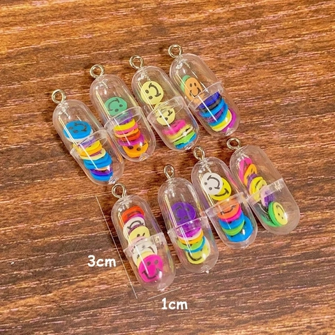 Cartoon Cute Transparent Capsule Pill Smiley Face Pendants Resin Plastic DIY Earring Necklace Bracelet Jewelry Making Accessories