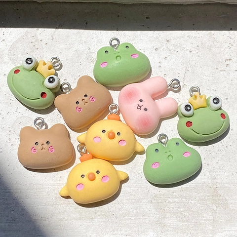 Kawaii Cartoon Resin Animal Pendants For DIY Jewelry Making Rabbit Chick Frog Bear Design Craft Charms For Earrings Necklace Keychain Accessories