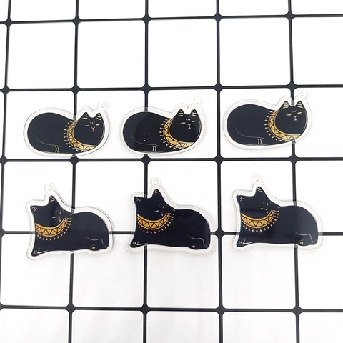 Pendentif Chat Noir en Acrylique Style Égyptien Bastet Charms Animaux Détails Dorés Pour Fabrication de Bijoux Collier Boucle d'Oreille