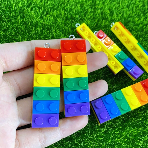 Creative Rainbow Building Block Pendant Resin Brick Charm For DIY Earrings Keychain Necklace Making Colorful Jewelry Findings