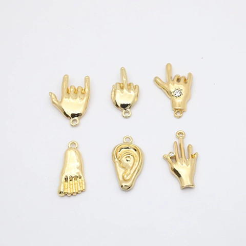 Alloy Gold Hand Gesture Ear Foot Pendant Charms With Rhinestone For DIY Necklace Bracelet Making Hip Hop Jewelry Charms