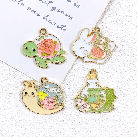 Cute Cartoon Animal Alloy Enamel Pendants For Jewelry Making DIY Colorful Turtle Rabbit Snail Frog Charms Accessories