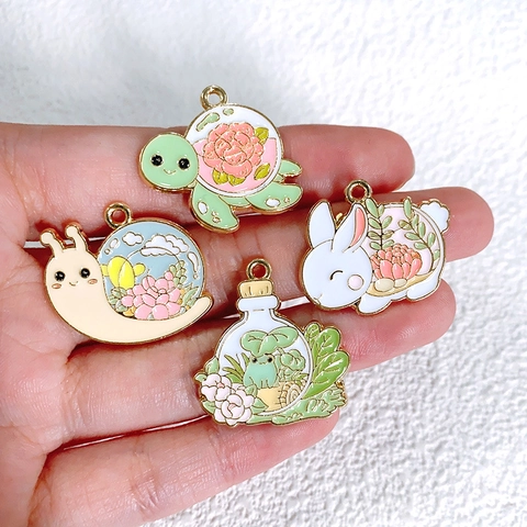 Cute Cartoon Animal Alloy Enamel Pendants For Jewelry Making DIY Colorful Turtle Rabbit Snail Frog Charms Accessories