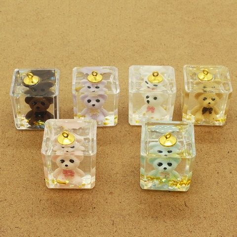 DIY Resin Bear Cuboid Pendant With Gold Foil Sequin Decoration Cute Cartoon Animal Charms For Jewelry Making Accessories