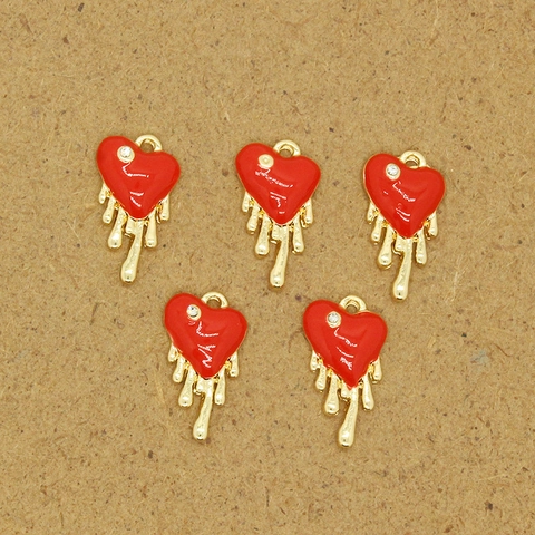 Alloy Druppelend Hart Hanger Rode Emaille Strass Bedeltjes Voor DIY Sieraden Maken Ketting Oorbellen Knutselen Benodigdheden