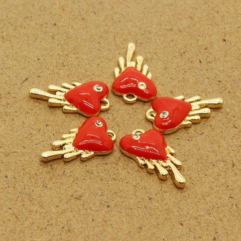 Alloy Druppelend Hart Hanger Rode Emaille Strass Bedeltjes Voor DIY Sieraden Maken Ketting Oorbellen Knutselen Benodigdheden