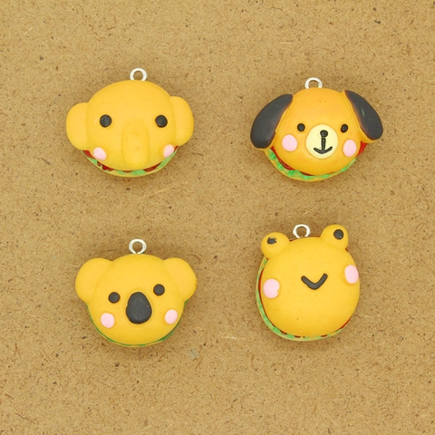 Cartoon Animal Burger Resin Pendants For DIY Keychain Earrings Elephant Koala Dog Frog Jewelry Making Accessories