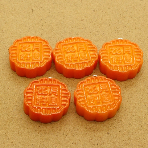 Simulation Mid-Autumn Mooncake Resin Pendants DIY Jewelry Accessories Orange Realistic Food Shape Charms For Keychains Crafts