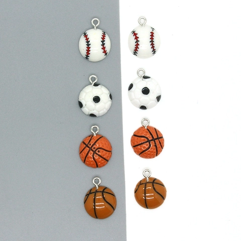 Cartoon Sports Style Resin Ball Charms For DIY Jewelry Making Keychain Necklace Football Basketball Baseball Pendants