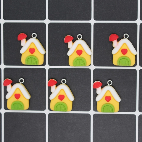 Cartoon Mushroom House Resin Pendants For DIY Earring Necklace Jewelry Making Cute Heart House Charms Accessories