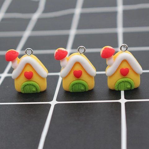 Cartoon Mushroom House Resin Pendants For DIY Earring Necklace Jewelry Making Cute Heart House Charms Accessories