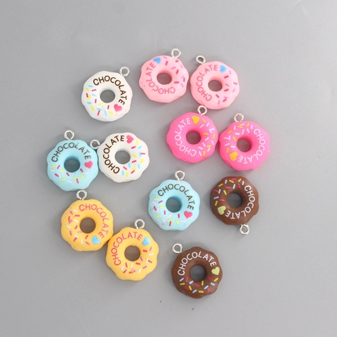 Cartoon Round Resin Donut Charms For DIY Jewelry Making Sweet Chocolate Heart Pattern Pendants For Earrings Keychains