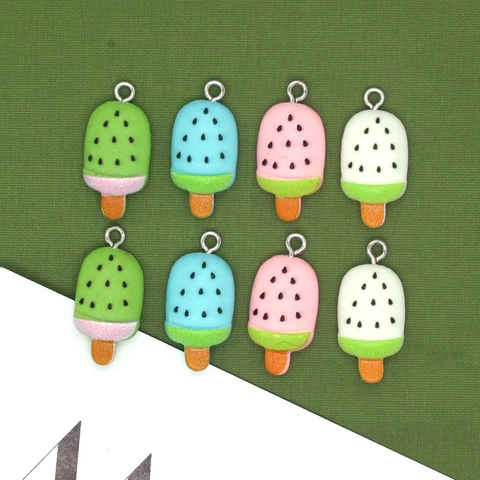 DIY Resin Popsicle Charms Watermelon Seeds Pattern Ice Cream Pendants For Jewelry Making Keychain Earrings Craft Accessories