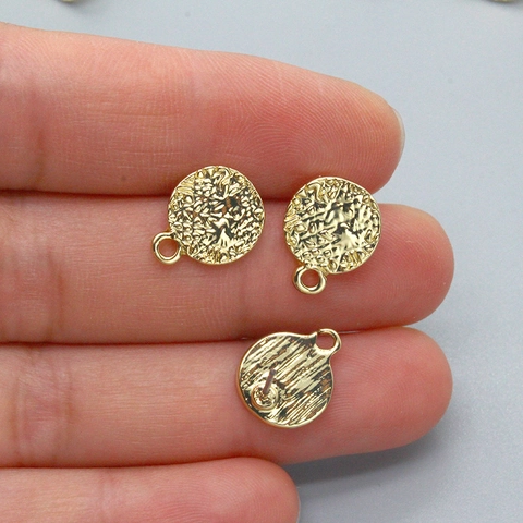 Apprêts de Boucles d'Oreilles Clous en Alliage Rond Martelé pour Fabrication de Bijoux DIY Accessoires de Boucles d'Oreilles à Pompons Bases Dorées