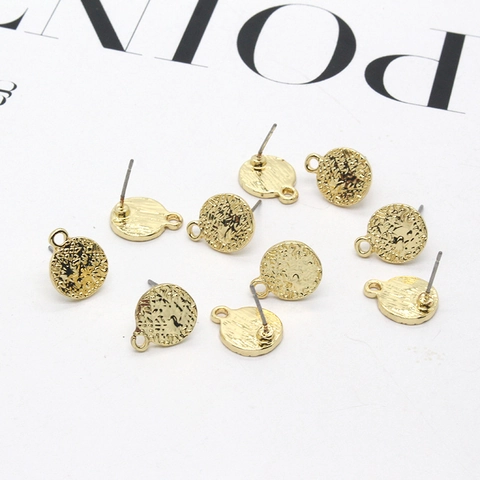 Apprêts de Boucles d'Oreilles Clous en Alliage Rond Martelé pour Fabrication de Bijoux DIY Accessoires de Boucles d'Oreilles à Pompons Bases Dorées