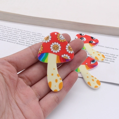Acrylic Mushroom Pendant DIY Jewelry Making Daisy Evil Eye Tai Chi Pattern Earring Keychain Necklace Making Accessories