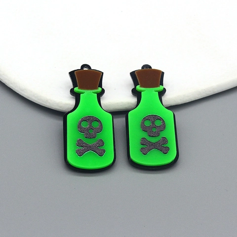Colgante de Botella de Veneno de Calavera de Acrílico Halloween Verde Fluorescente Esqueleto Dije DIY para Hacer Joyas Pendientes Collar Llavero
