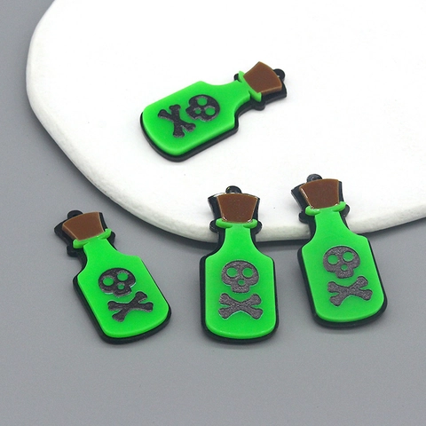 Colgante de Botella de Veneno de Calavera de Acrílico Halloween Verde Fluorescente Esqueleto Dije DIY para Hacer Joyas Pendientes Collar Llavero