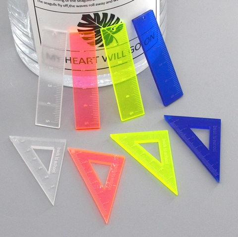 Mini Simulation Acrylic Ruler Pendants Transparent Colorful Straight Triangle Scale Charms For DIY Earrings Keychain Making