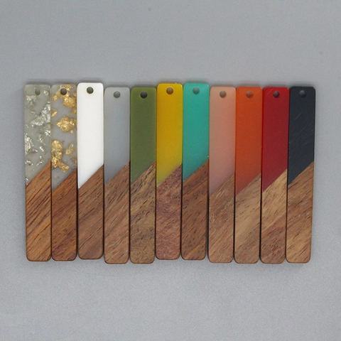Vintage Geometric Long Strip Resin Wood Pendant Handmade DIY Earrings Necklace Accessories Gold Foil Splicing Jewelry Parts