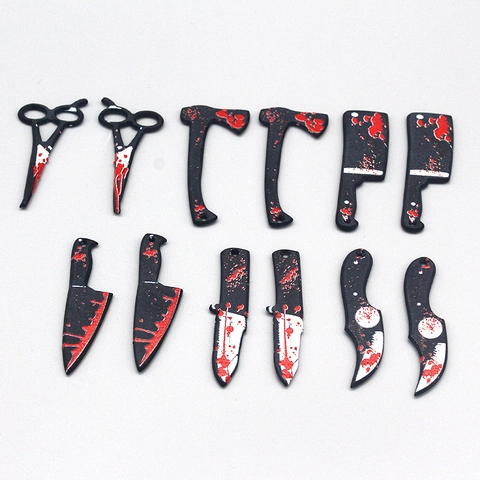 Halloween Horror Weapon Pendants With Blood Splatter Plastic Resin Acrylic Cleaver Axe Dagger DIY Jewelry Making Accessories
