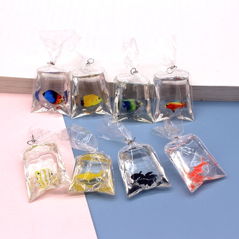 Simulatie Goudvis Waterzak Hanger Creatieve Hars Plastic Charm Voor DIY Sieraden Maken Sleutelhanger Ketting Accessoire