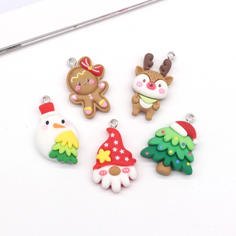 Cute Cartoon Christmas Tree Elk Gingerbread Man Santa Claus Snowman Resin Charms For DIY Earrings Necklace Keychain Pendants Jewelry Making Accessories