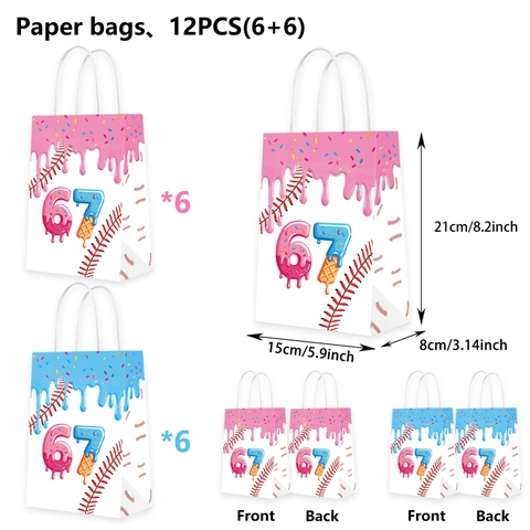 Ice Cream Doughnut Baseball Theme Paper Gift Bags For Birthday Party Favor Supplies Candy Goodie Treat Bags With Handles