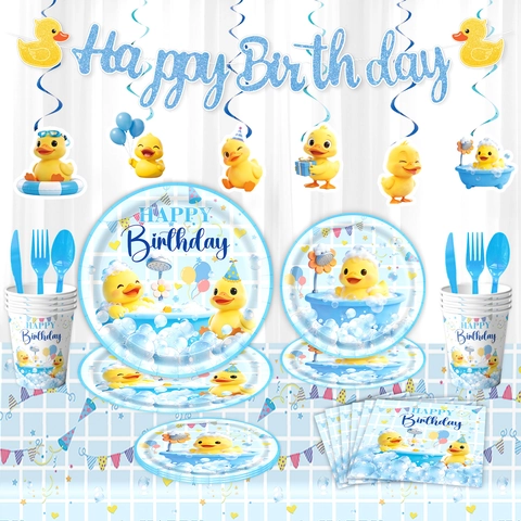 Cartoon Gelbe Ente Geburtstag Party Geschirr Set Einweg Pappteller Servietten Becher Tischdecke Für Kinder Geburtstag Deko