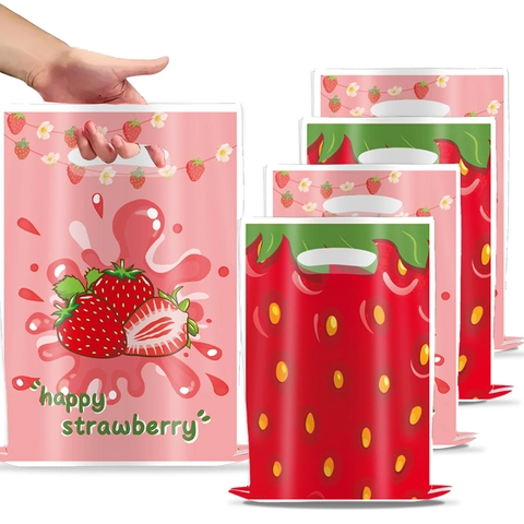 10 Pezzi Sacchetti Regalo in Plastica con Motivo a Fragola Sacchetti per Bomboniere Portatili per Confezioni di Caramelle di Compleanno