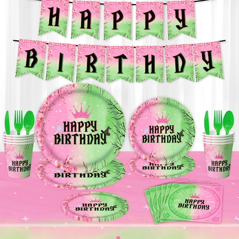 Magisches Hexe Geburtstag Party Zubehör Set Rosa Grün Farbverlauf Einwegteller Tassen Servietten Banner Tischdecke Deko