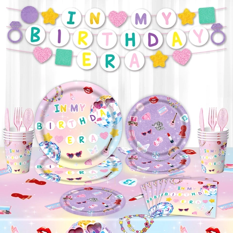 Music Era Themed Birthday Party Supplies Banner Paper Plates Cups Napkins Tablecloth Disco Ball Pink Purple Decorations