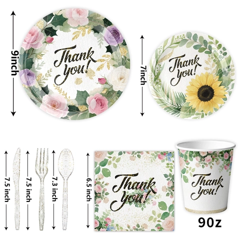 Florale Sonnenblume Papier Geschirr Set Bedruckt Thank You Einwegteller Becher Servietten Banner Tischdecke Für Erntedankfest Party Dekorationen