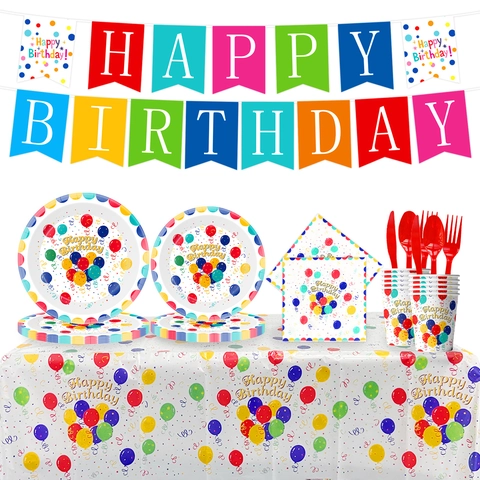 Colorati Palloncini Pois Articoli per Feste di Compleanno Piatti di Carta Bicchieri Tovaglioli Posate Tovaglia Banner