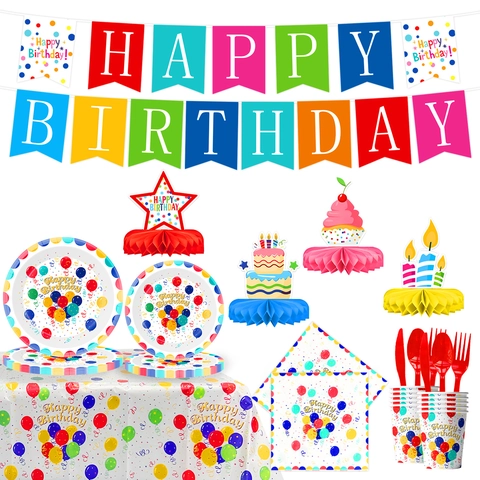 Colorati Palloncini Pois Articoli per Feste di Compleanno Piatti di Carta Bicchieri Tovaglioli Posate Tovaglia Banner