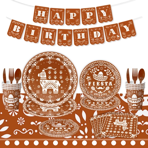 Ensemble Vaisselle Fête Mexicaine Jour Des Morts Assiettes En Papier Jetables Serviettes Gobelets Bannière Nappe Pour Anniversaire