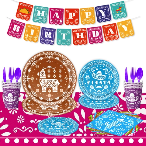 Ensemble Vaisselle Fête Mexicaine Jour Des Morts Assiettes En Papier Jetables Serviettes Gobelets Bannière Nappe Pour Anniversaire