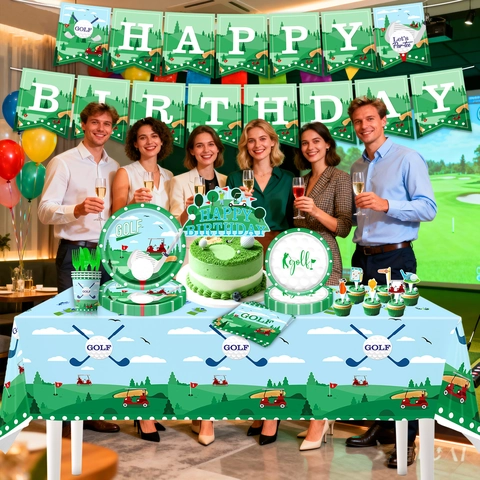 Golf Thema Geburtstag Party Zubehör Einweg Pappteller Tassen Servietten Banner Luftballons Tischdecke Sport Party Deko Für Kinder Herren