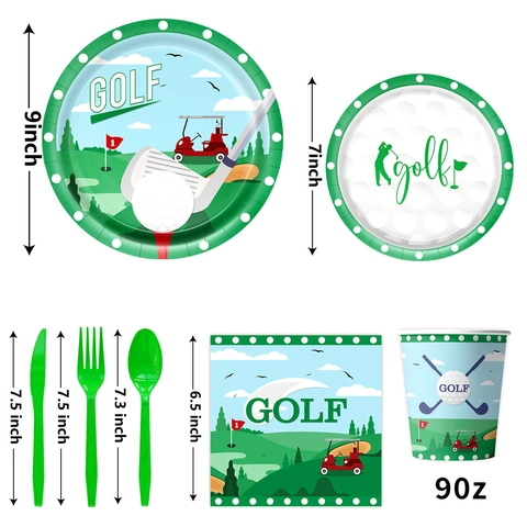 Golf Thema Geburtstag Party Zubehör Grün Sport Thema Einweggeschirr Pappteller Tassen Servietten Tischdecke Dekorationen Für Kinder Erwachsene