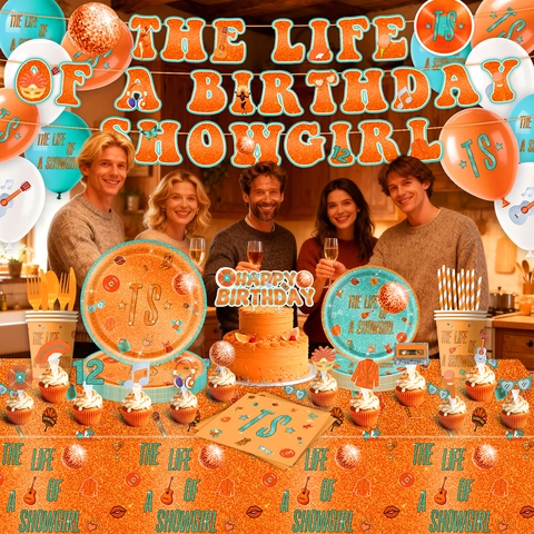 Orange Showgirl Theme Birthday Party Supplies Set Paper Plates Napkins Cups Tablecloth Balloons Banner Music Theme Party Decor