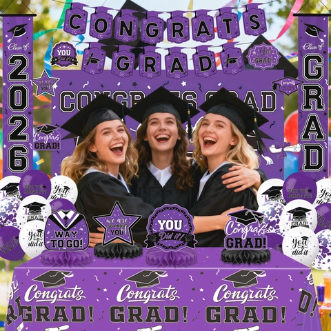 2026 Graduation Party Decorations Set Congrats Grad Banner Balloon Honeycomb Backdrop Tablecloth Party Supplies Decor
