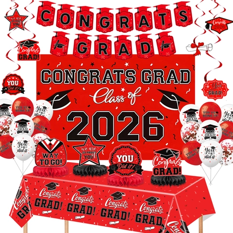 2026 Graduation Party Decorations Set Congrats Grad Banner Balloon Honeycomb Backdrop Tablecloth Party Supplies Decor