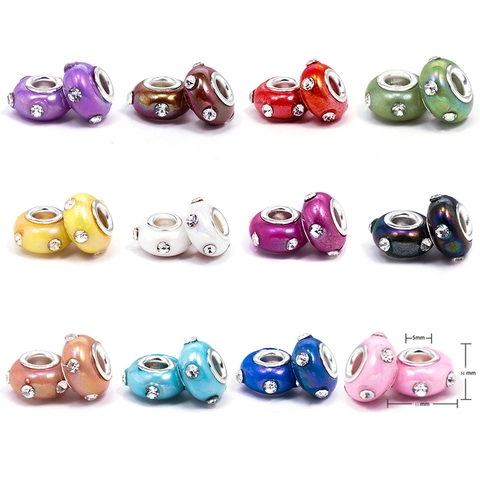 Resin Rhinestone Large Hole Charms DIY Bracelet Necklace Alloy Inlaid Spacer Beads For Women Jewelry Making Supplies