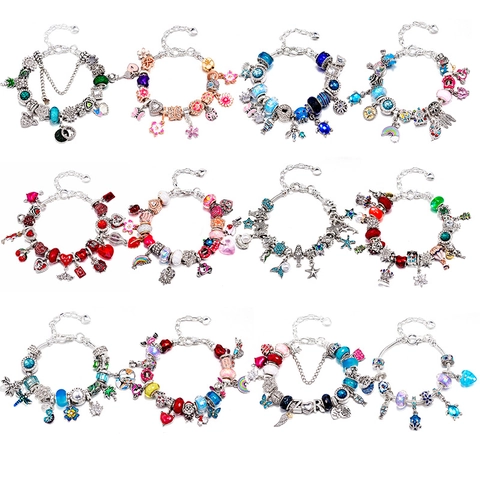 Adjustable Christmas Charm Bracelet For Women Kids Alloy Beaded Snake Chain Bracelet With Enamel Charms Rhinestone Jewelry Gift