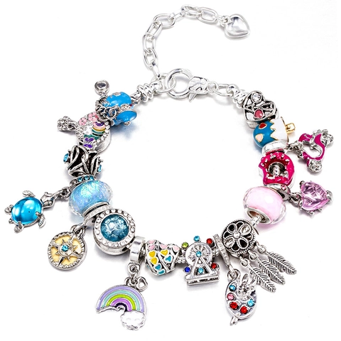 Adjustable Christmas Charm Bracelet For Women Kids Alloy Beaded Snake Chain Bracelet With Enamel Charms Rhinestone Jewelry Gift