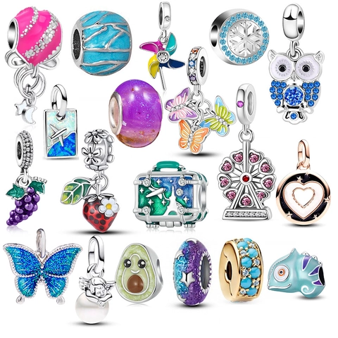 Breloques en Alliage Émail Fruits Animaux pour Fabrication de Bijoux Pendentifs Bracelet DIY Raisin Fraise Hibou Papillon Avocat Grande Roue Strass Accessoires de Bijoux
