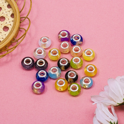 Alloy Large Hole Charm Beads Multicolor Gold Foil Decorative Spacer Beads DIY Bracelet Necklace Jewelry Making Handcrafted Accessories