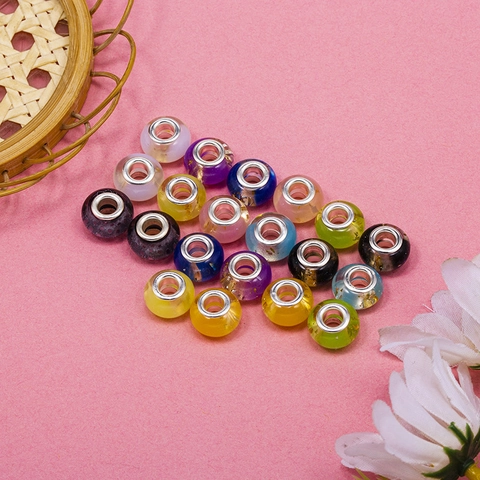 Alloy Large Hole Charm Beads Multicolor Gold Foil Decorative Spacer Beads DIY Bracelet Necklace Jewelry Making Handcrafted Accessories
