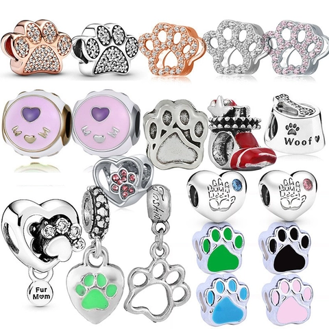 Cute Alloy Cat Paw Print Charm Bead Rhinestone Inlaid Enamel DIY Jewelry Accessory For Bracelet Necklace Women Gift